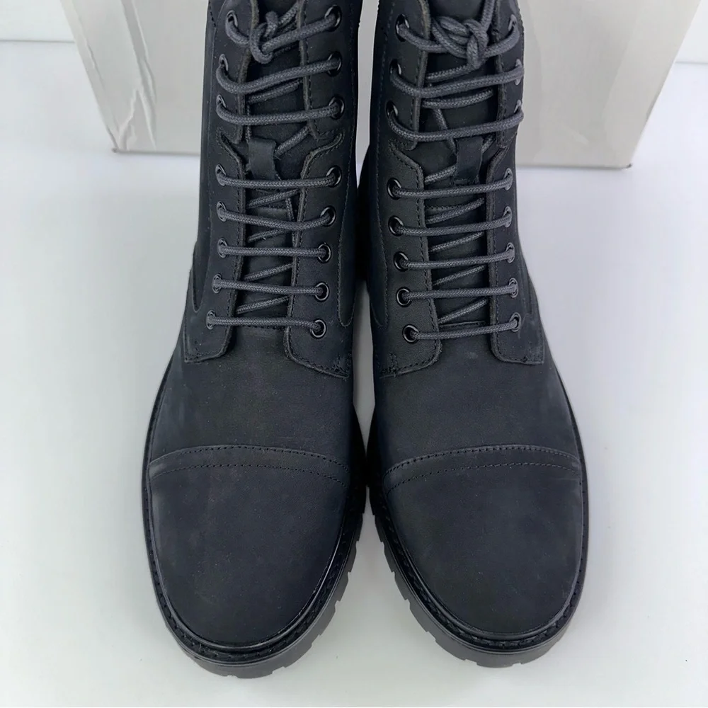 CALVIN KLEIN Mens Black Pull Tab Lorenzo Round Toe Block Heel Leather Boots